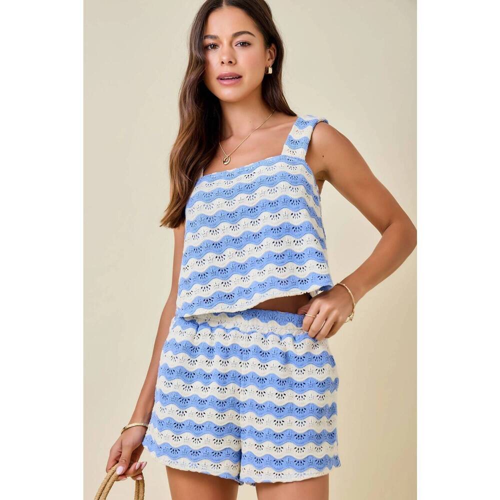 NEW DAY + MOON malibu scalloped crochet two piece set in blue